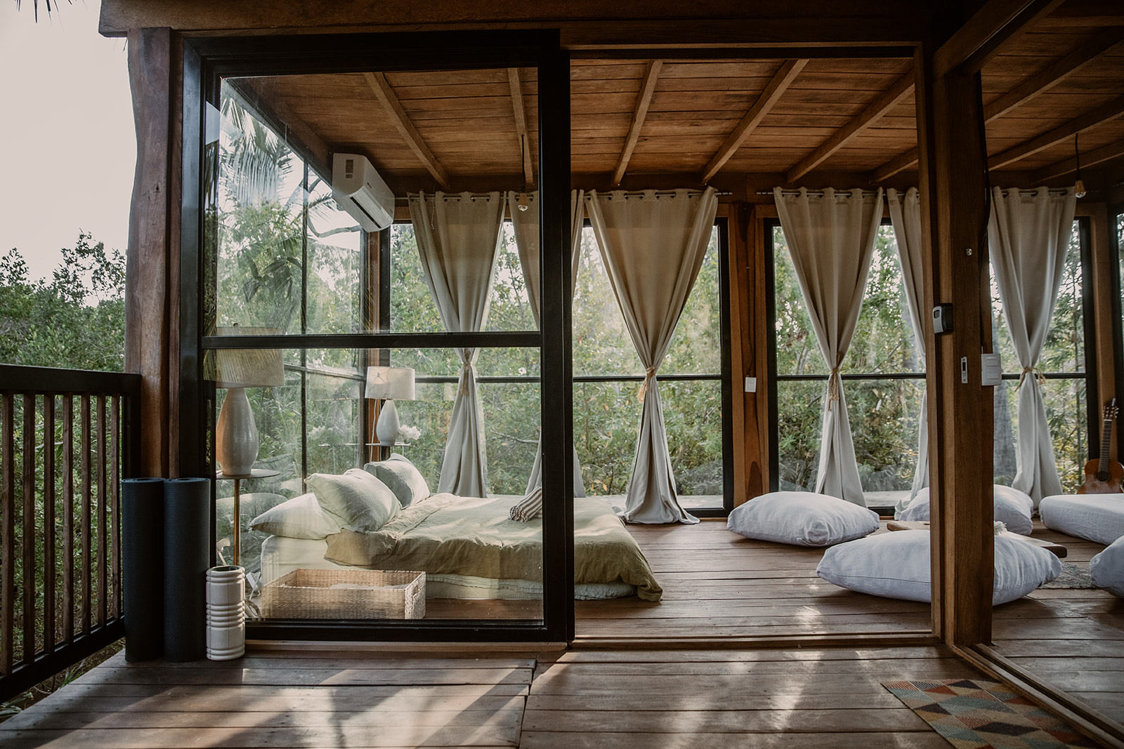 Treehouse from balcony through glass doors